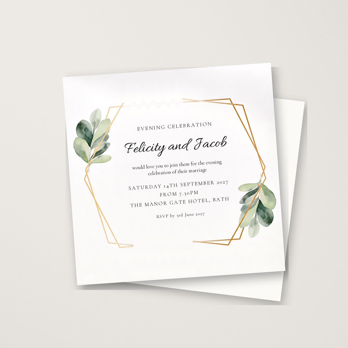 Leaf Gold Hex Evening Invitation