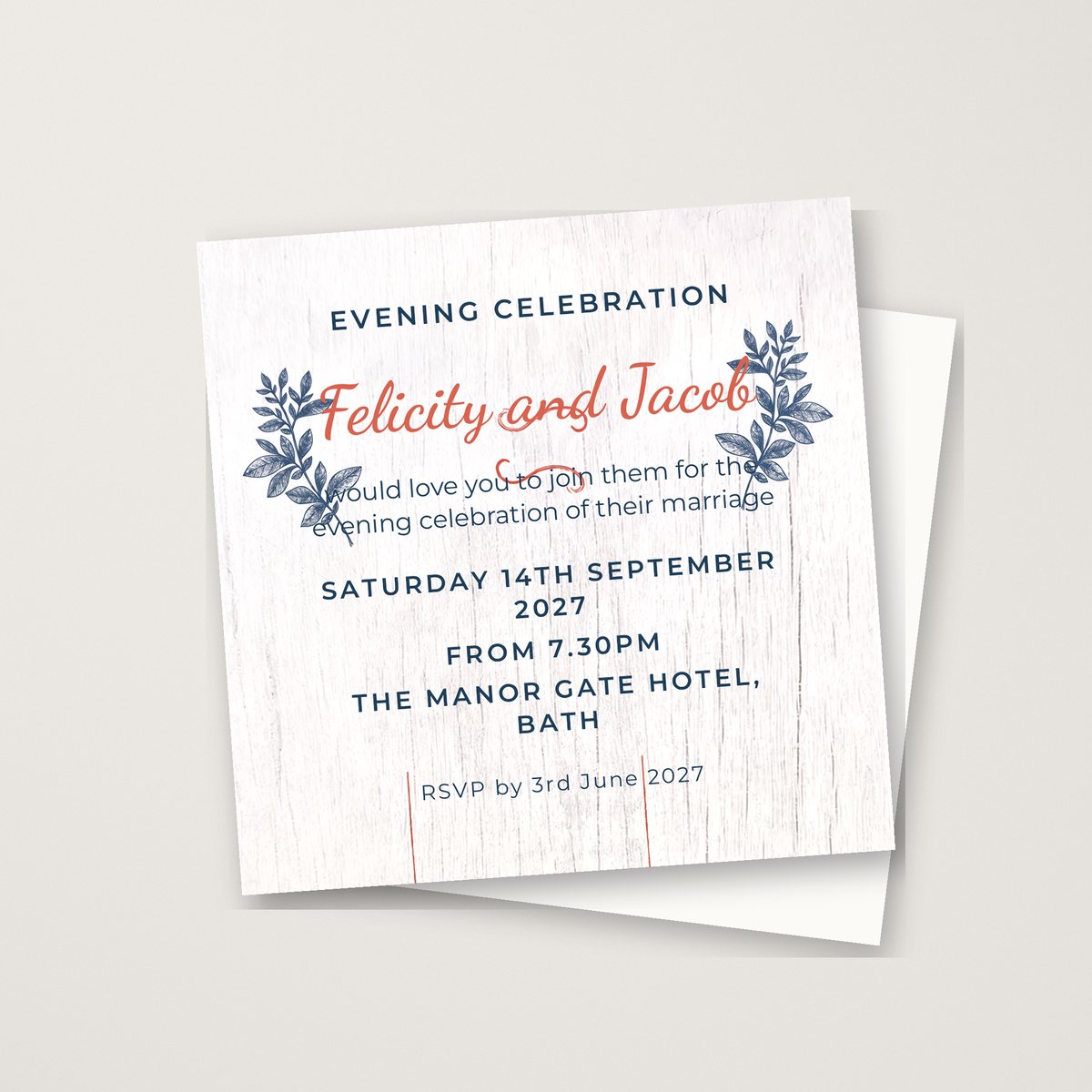 White Wood Floral Evening Invitation