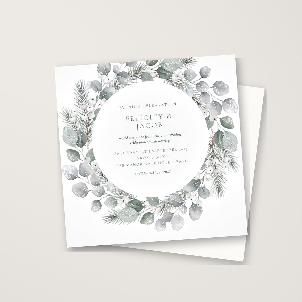 Frosted Wreath Evening Invitation
