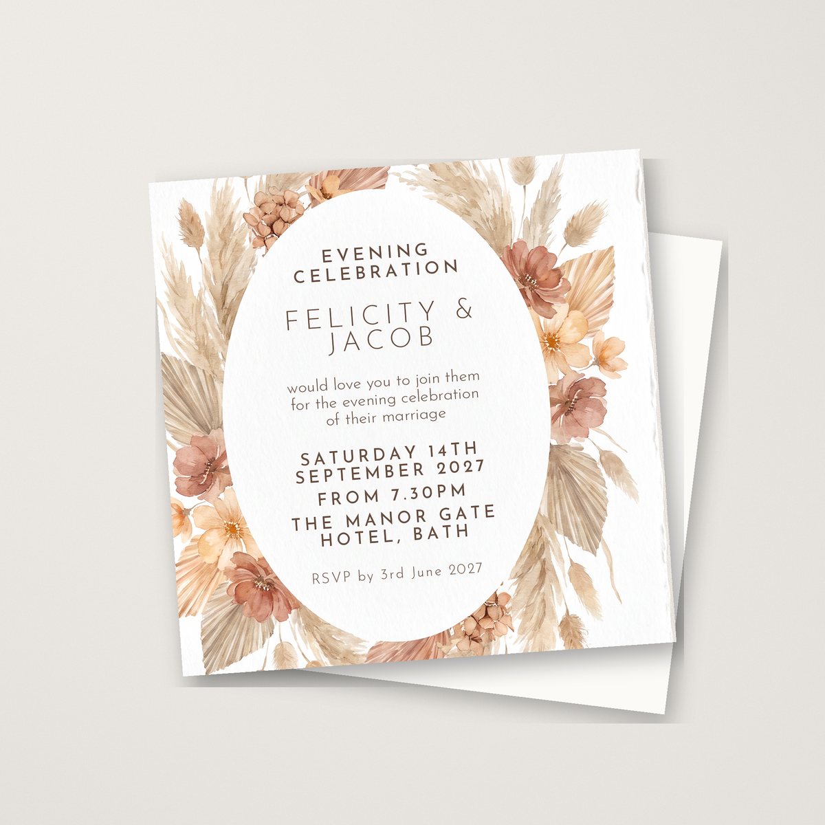Oval Pampas Evening Invitation