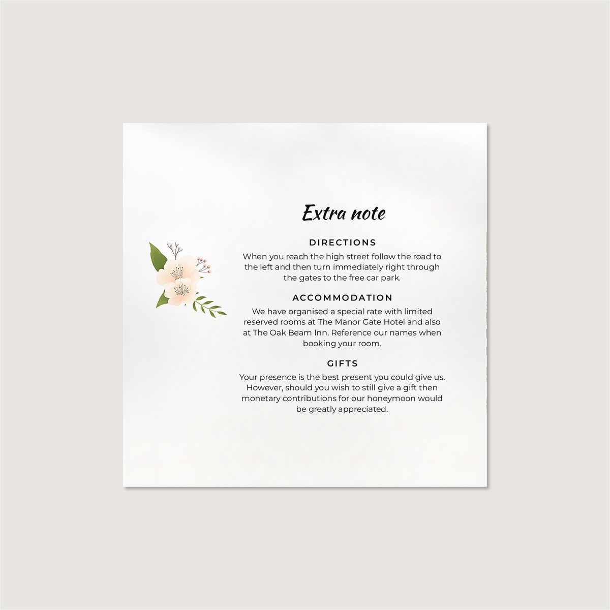 Fun Script / Flowers Information Card