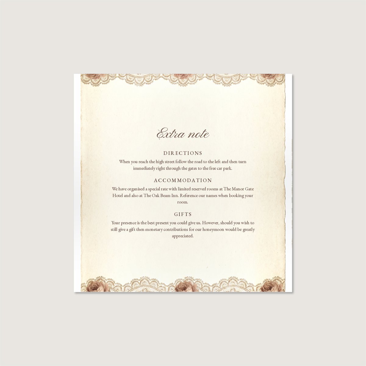 Lace Blooms Information Card