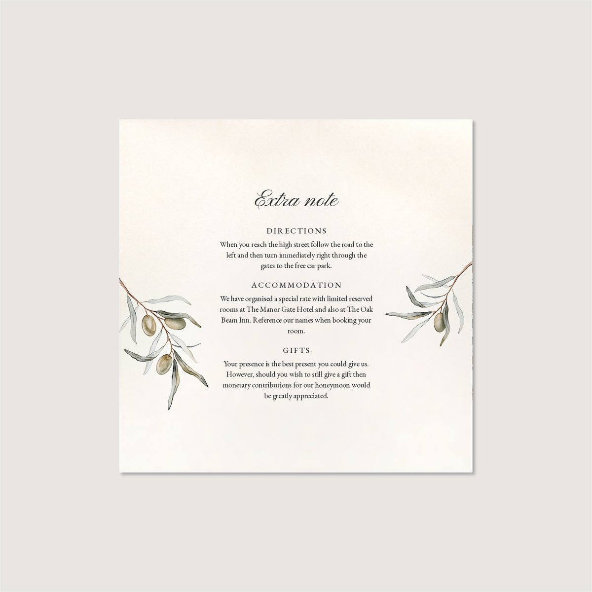 Olive Garden Information Card