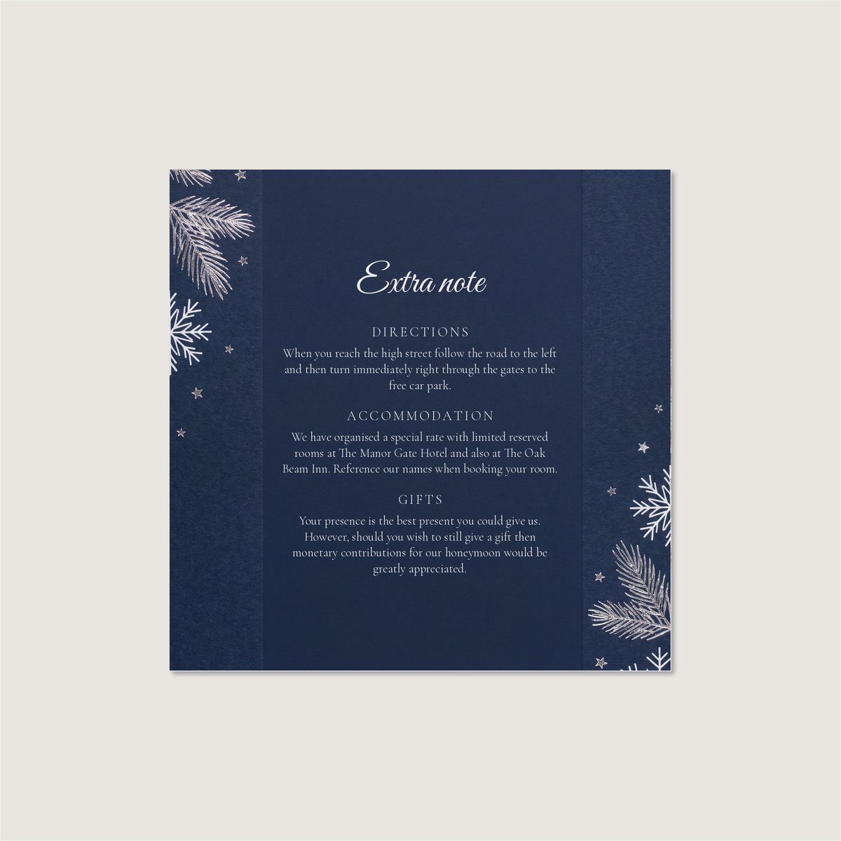 Winter Wedding Information Card