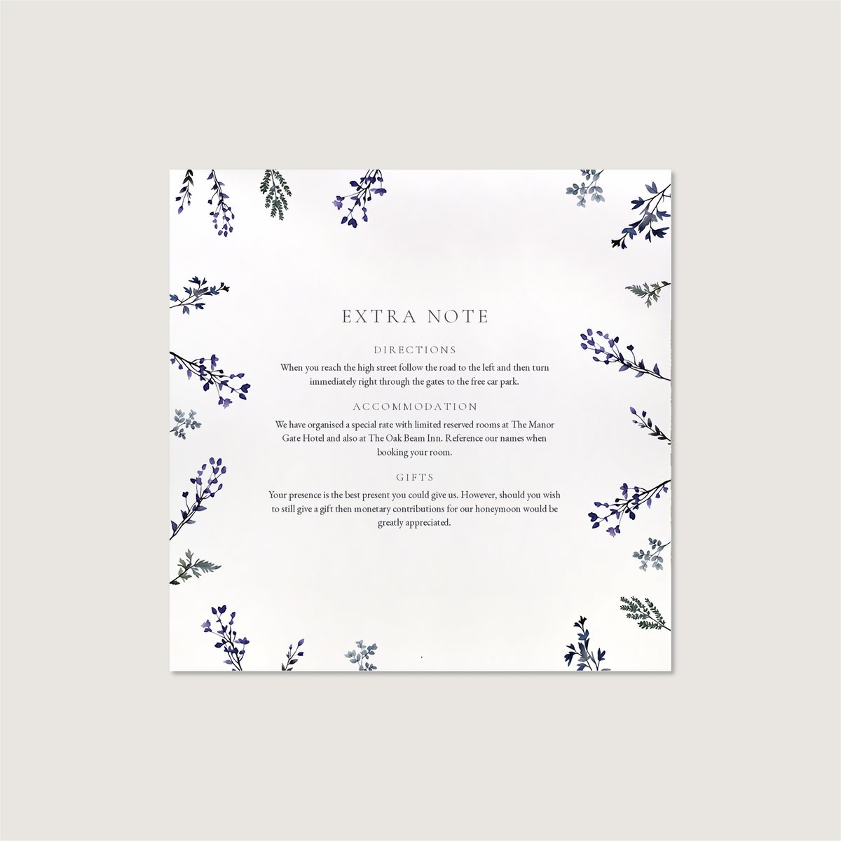 Petals and Twigs Information Card