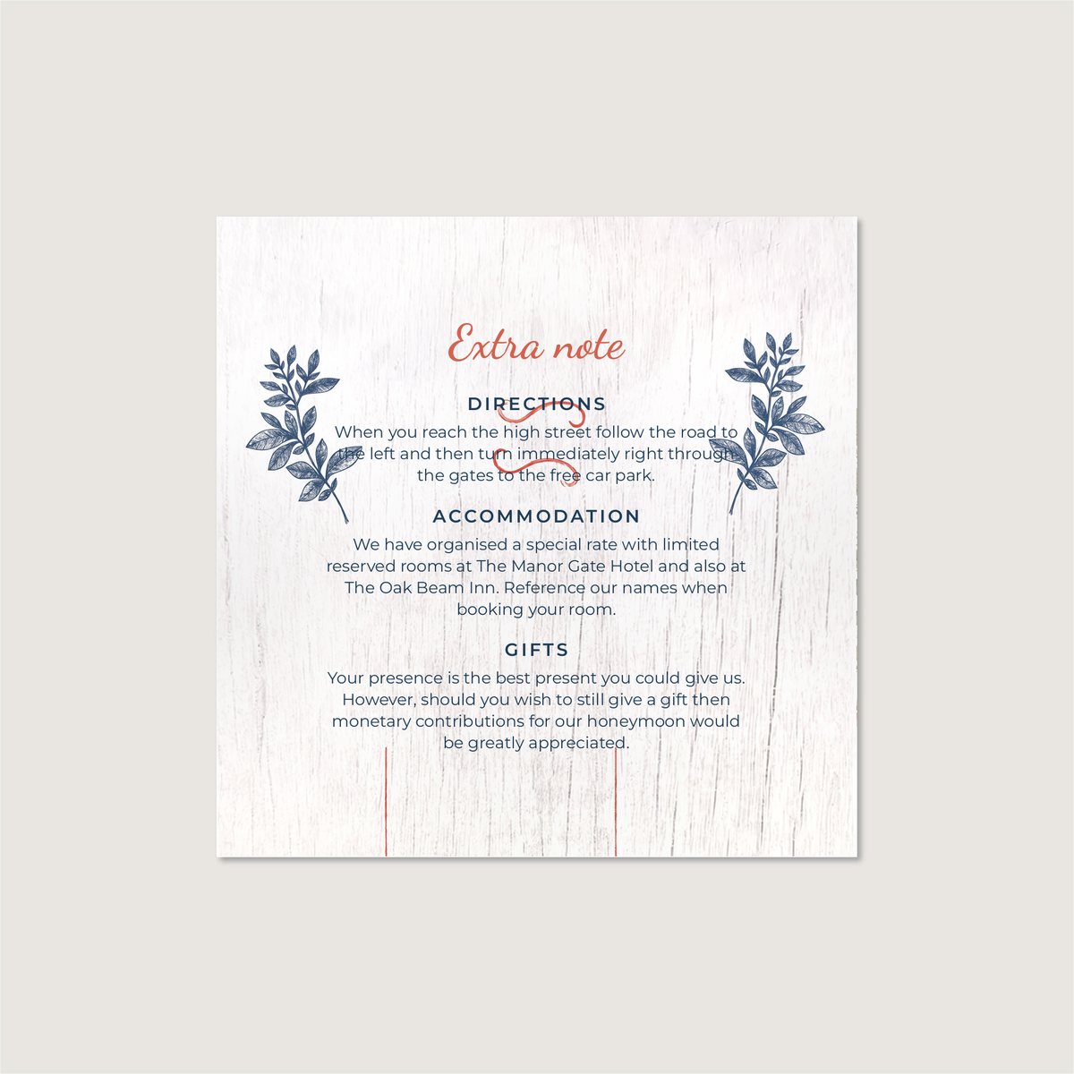 White Wood Floral Information Card