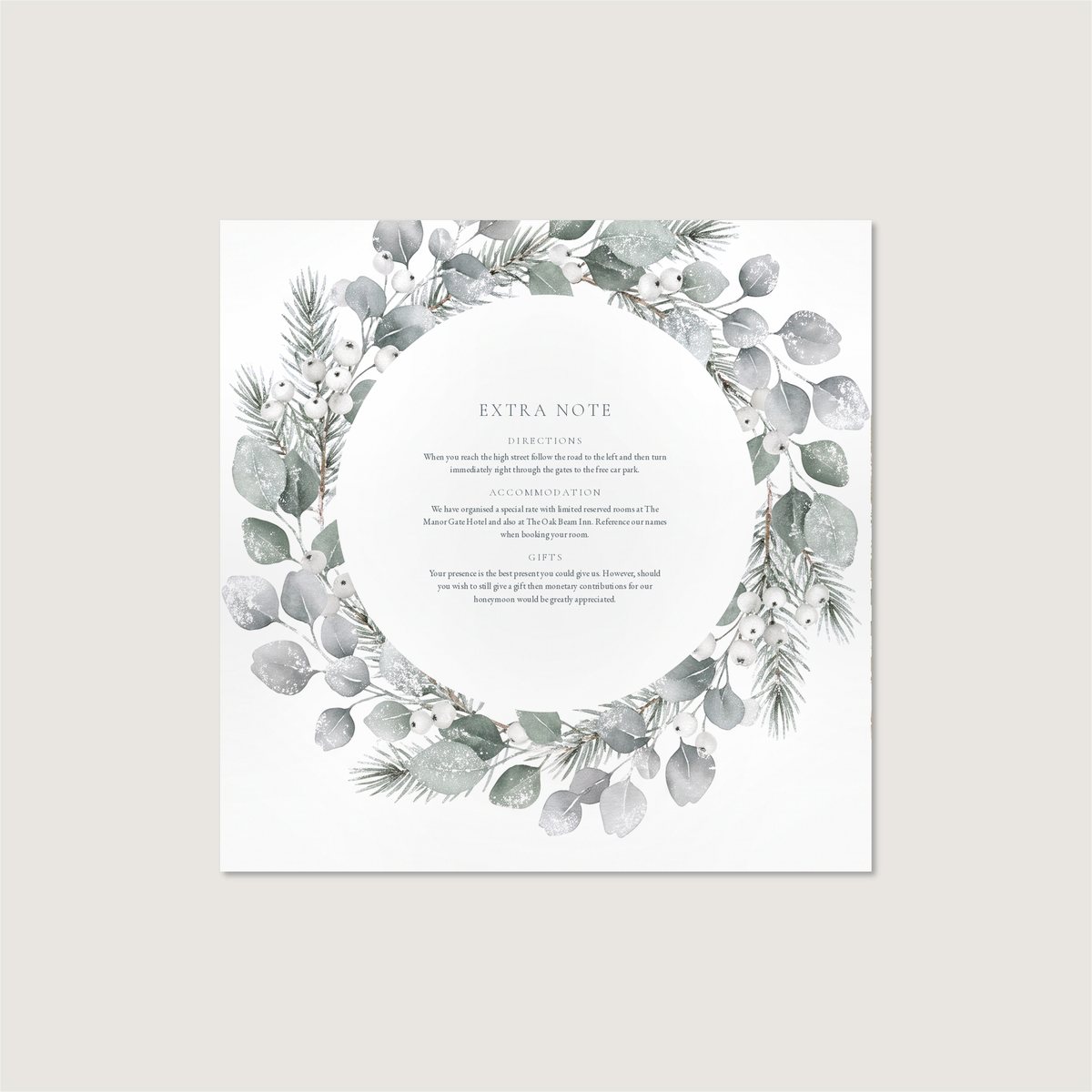 Frosted Wreath Information Card