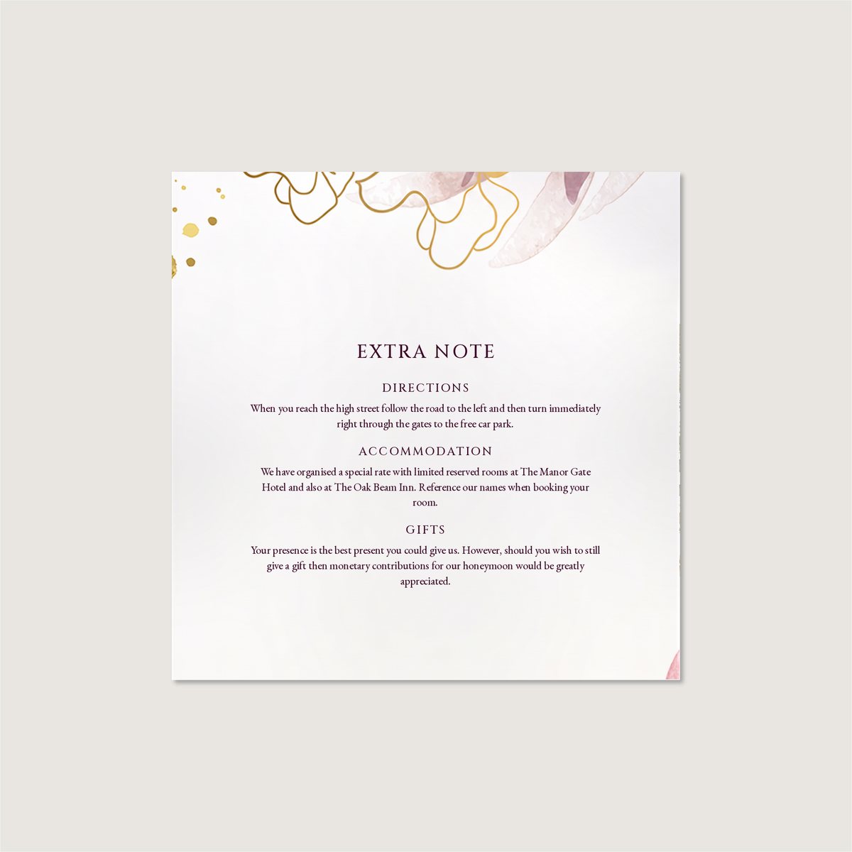 Romantic Watercolour Information Card