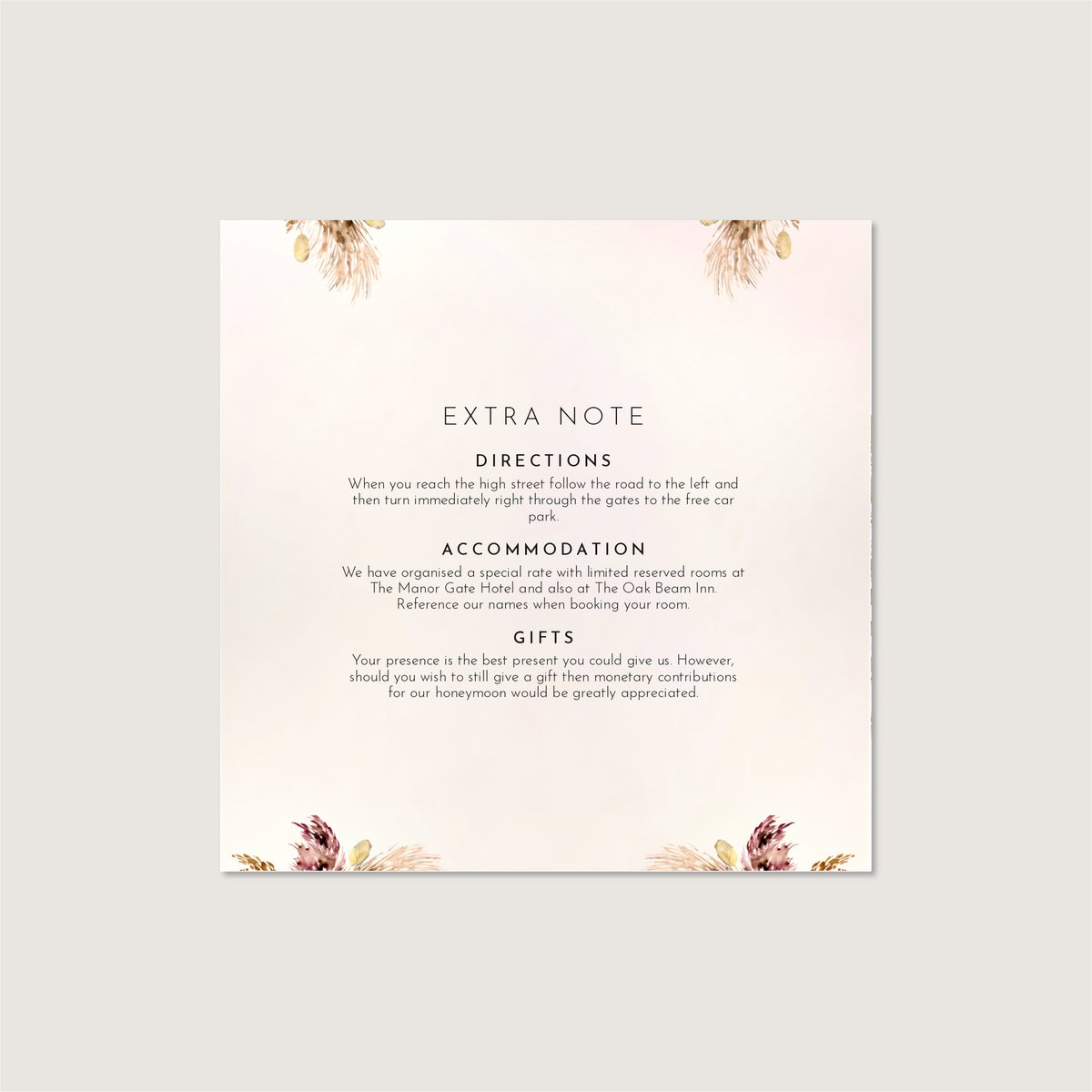Boho Floral Information Card