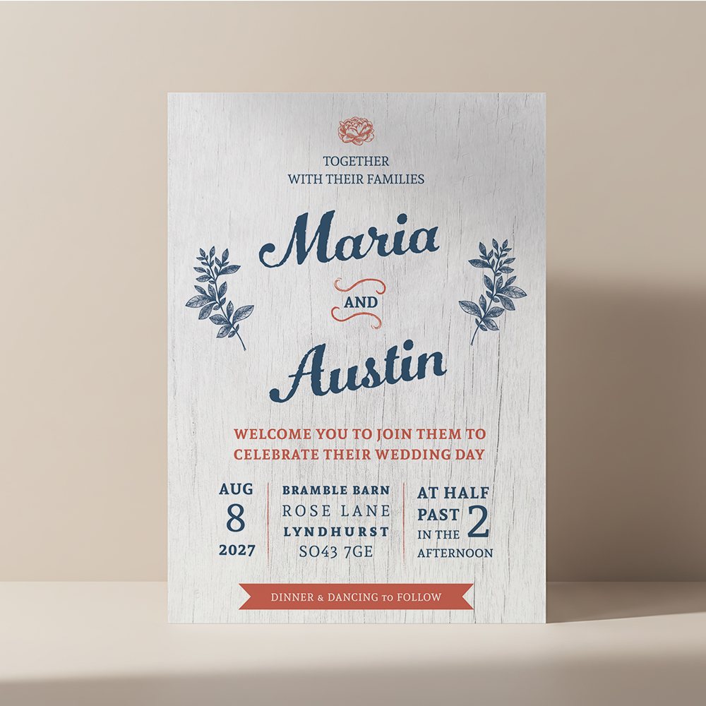 White Wood Floral invitation