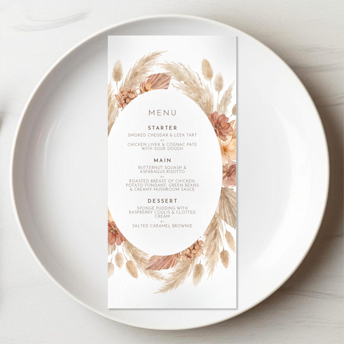 Oval Pampas Menu Card