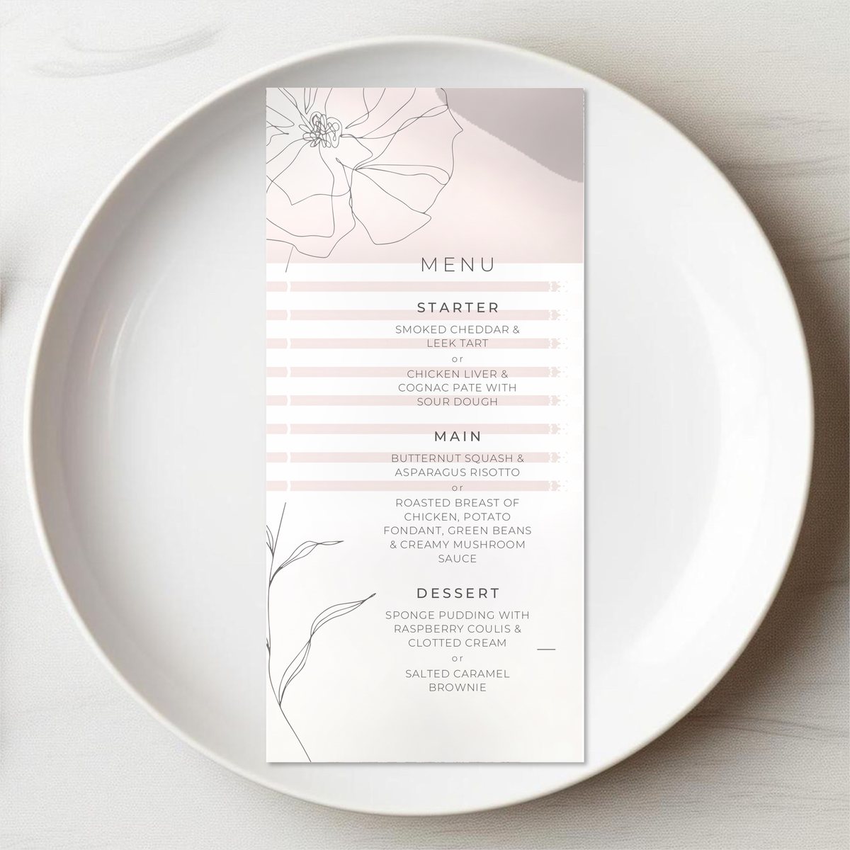 Subtle Rose Menu Card