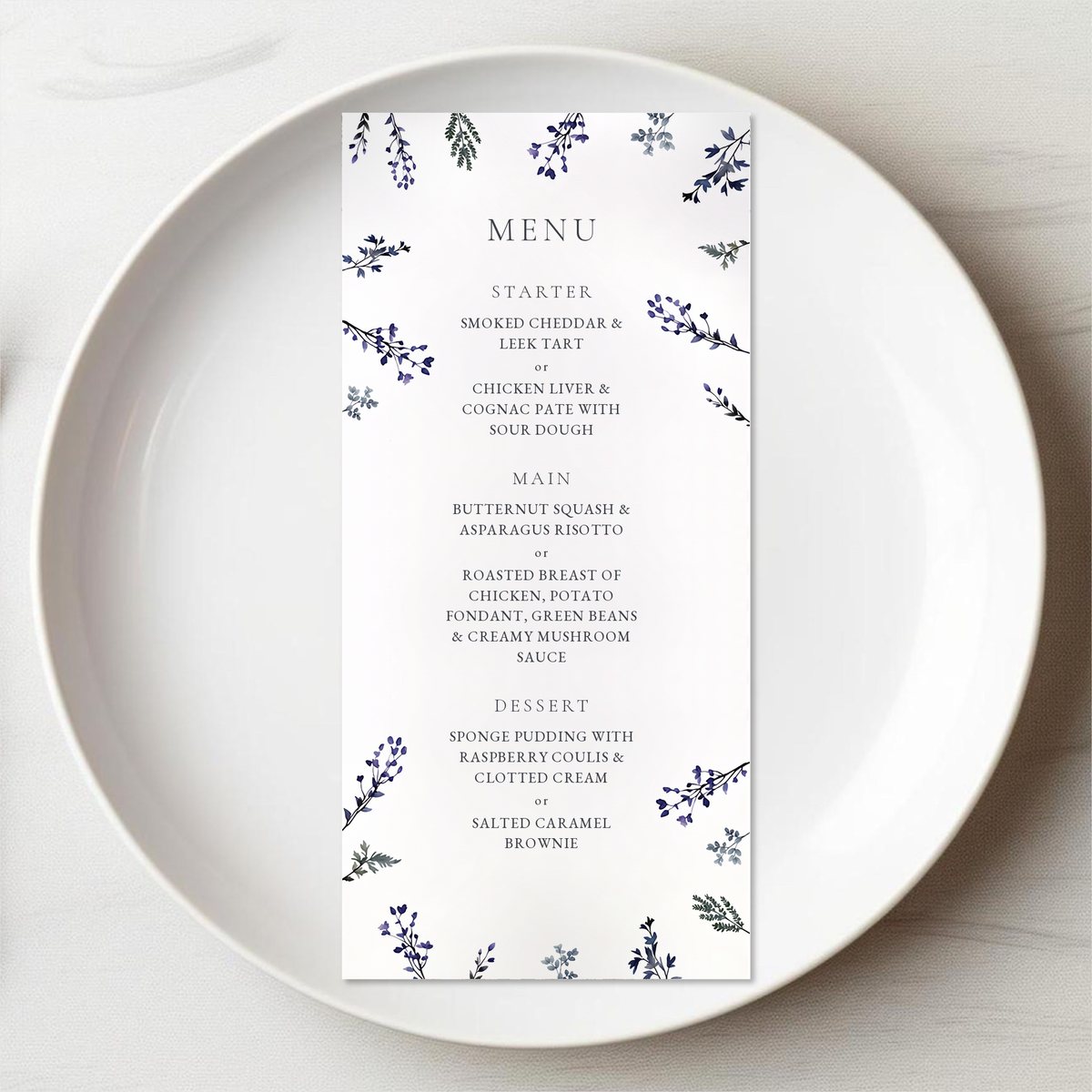 Petals and Twigs Menu Card