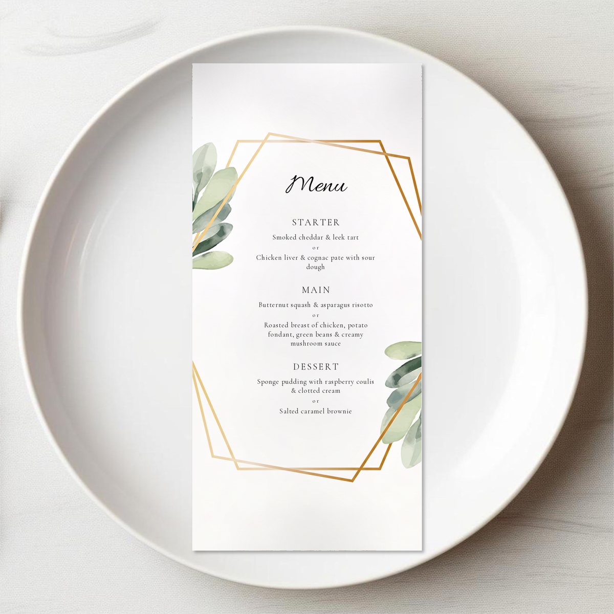 Leaf Gold Hex Menu Card