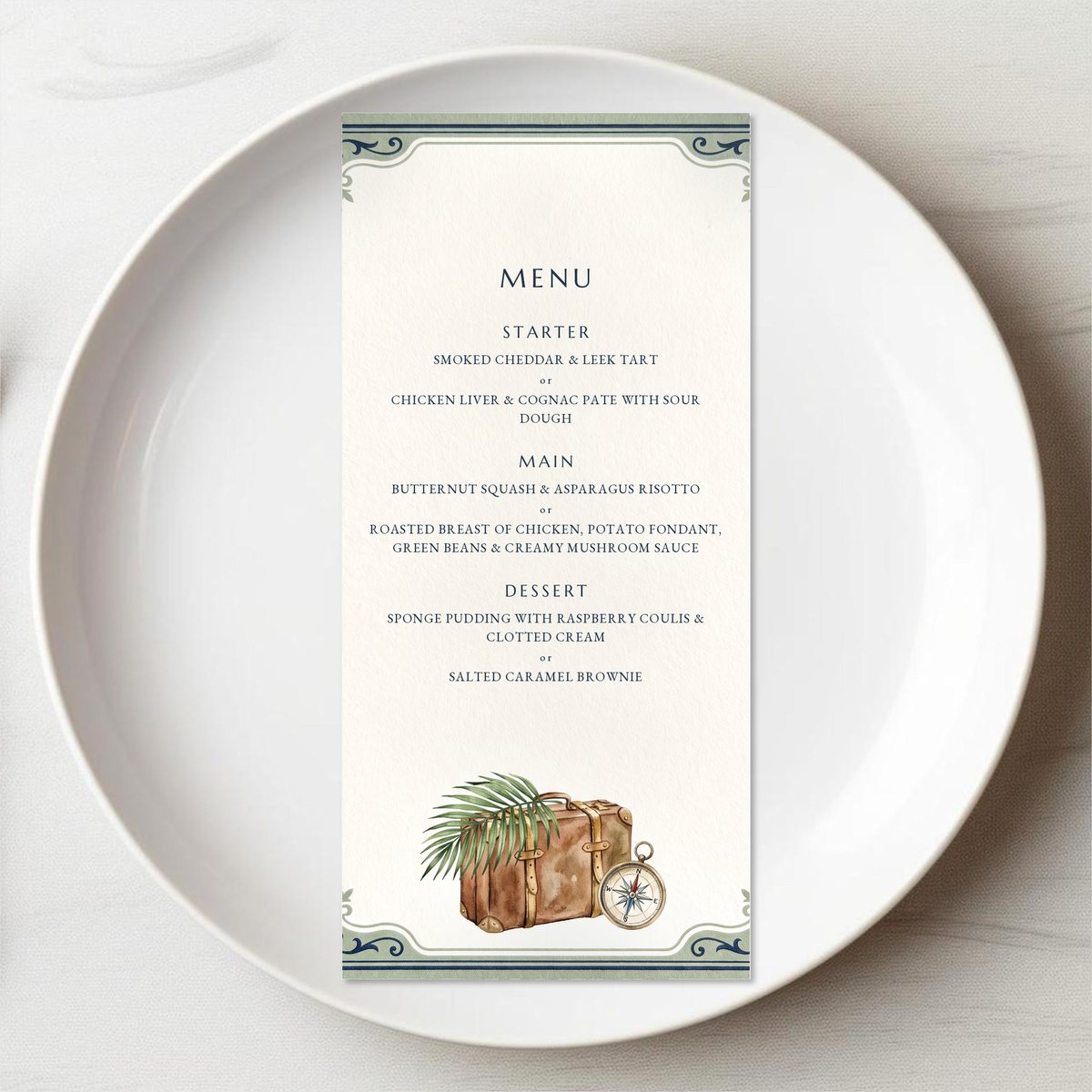 Pack Your Bags Menu Card