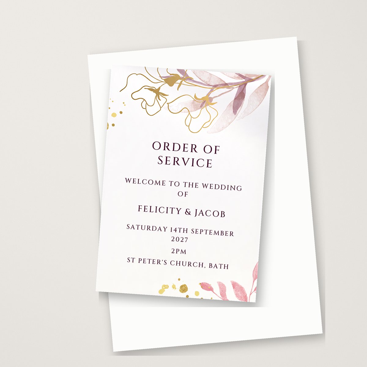 Romantic Watercolour Order of Service