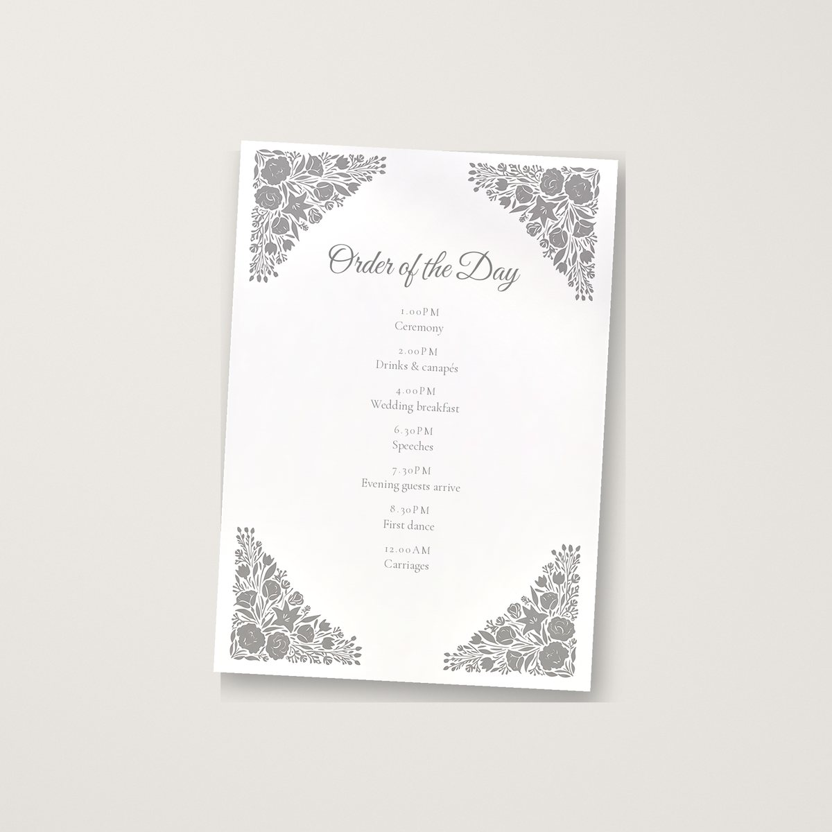 Luxury Corner Itinerary / Order of the Day