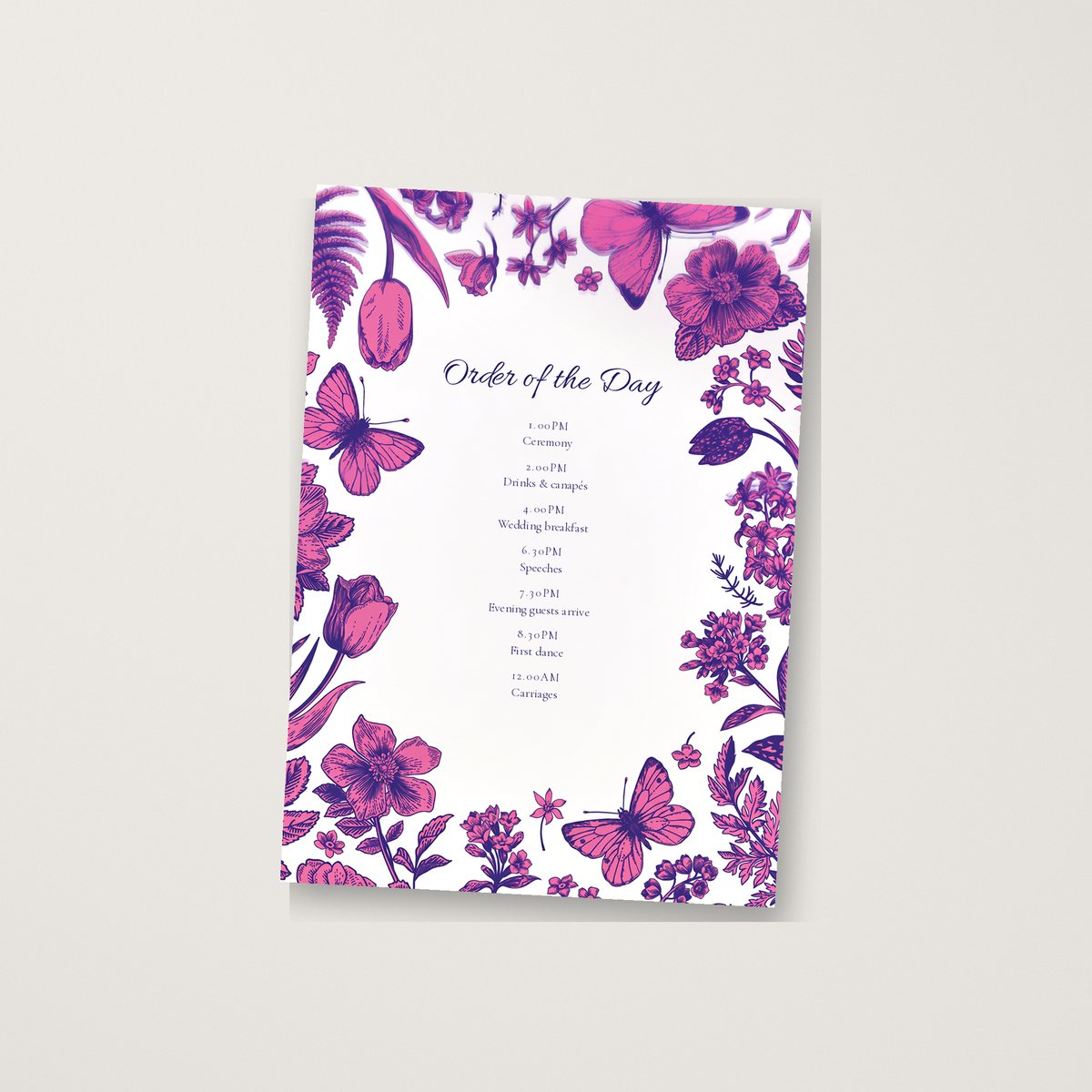 Butterfly Love Itinerary / Order of the Day