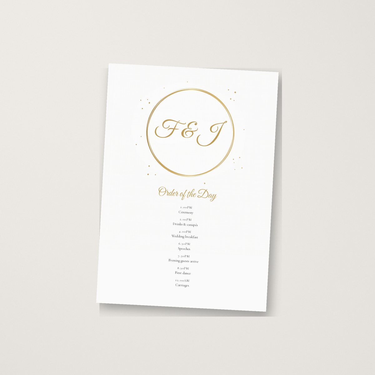 Circle of Love Itinerary / Order of the Day