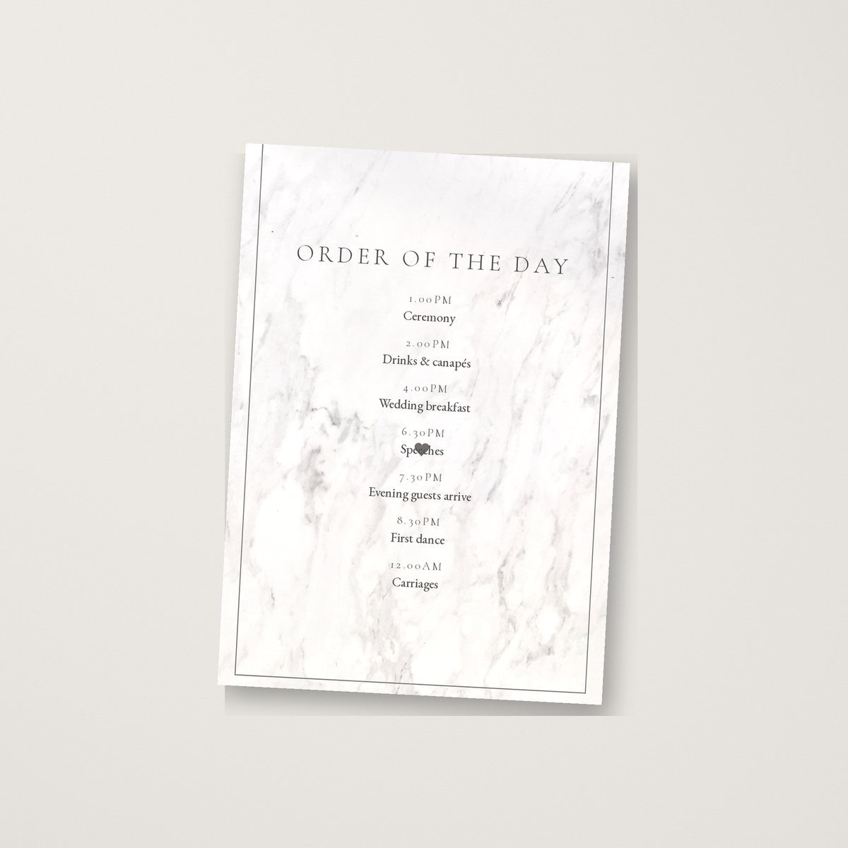 Simply Marble Itinerary / Order of the Day