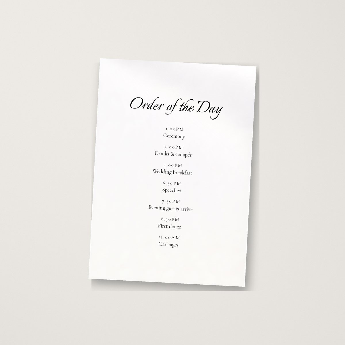 A Touch of Elegance Itinerary / Order of the Day