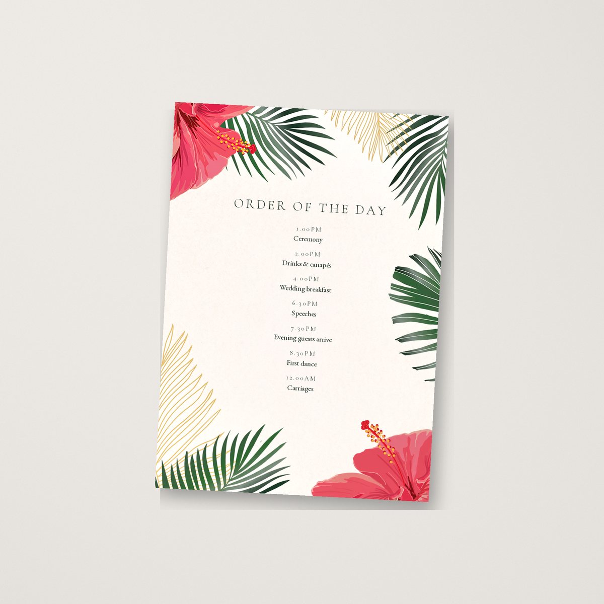 Tropical Coral Itinerary / Order of the Day