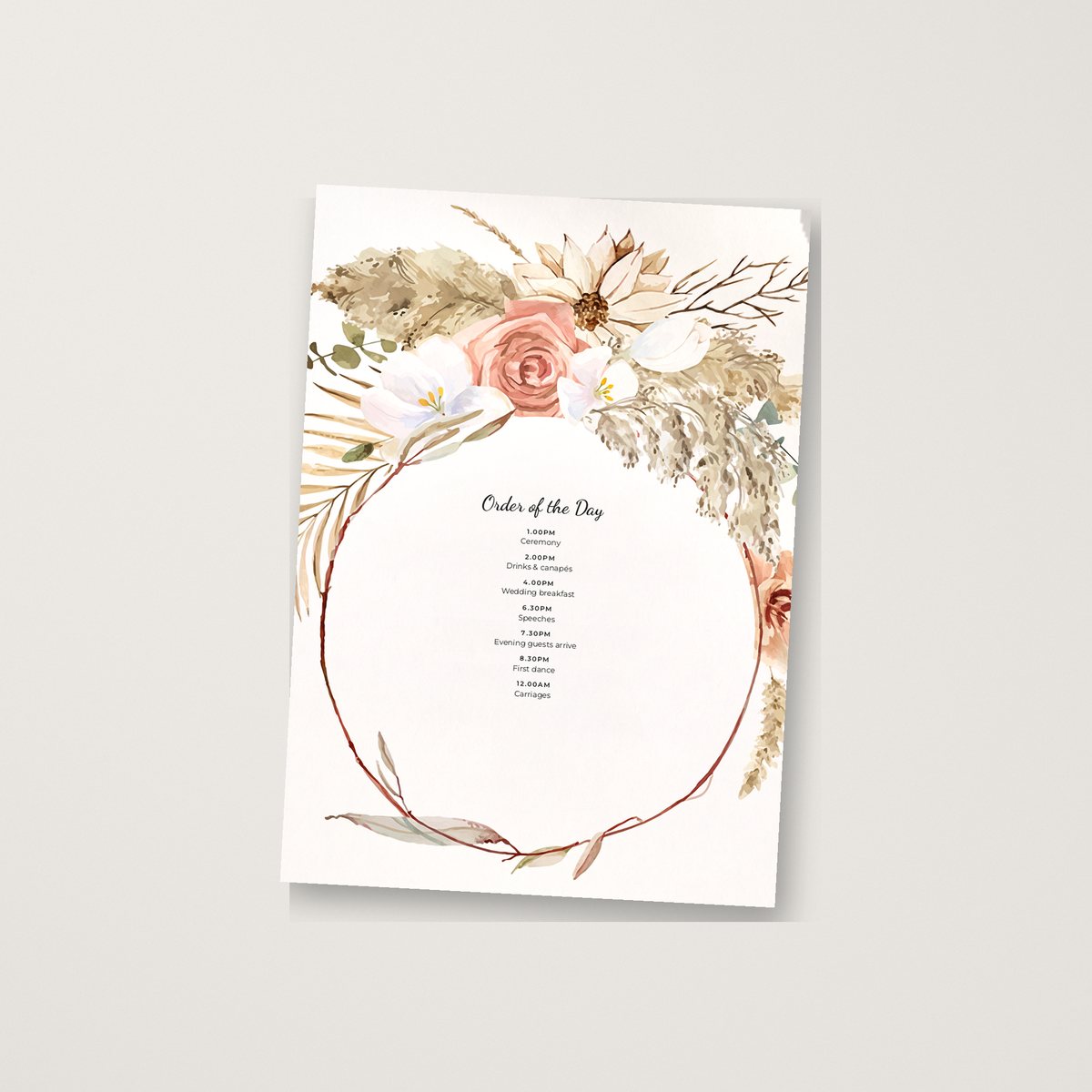 Boho Hoop Itinerary / Order of the Day