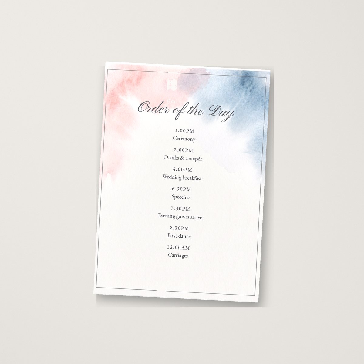 Colour Me Itinerary / Order of the Day