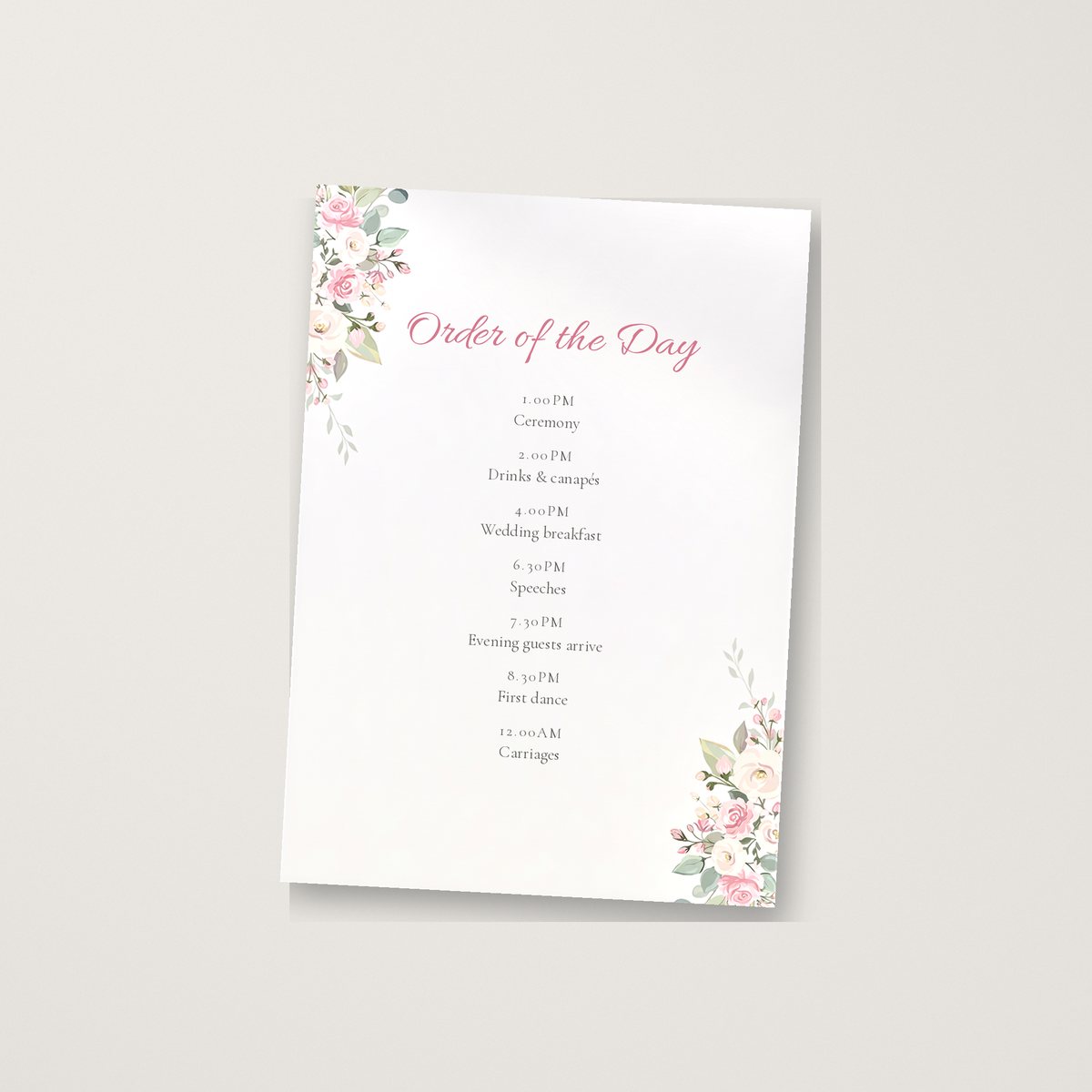 Delicate Rose Itinerary / Order of the Day