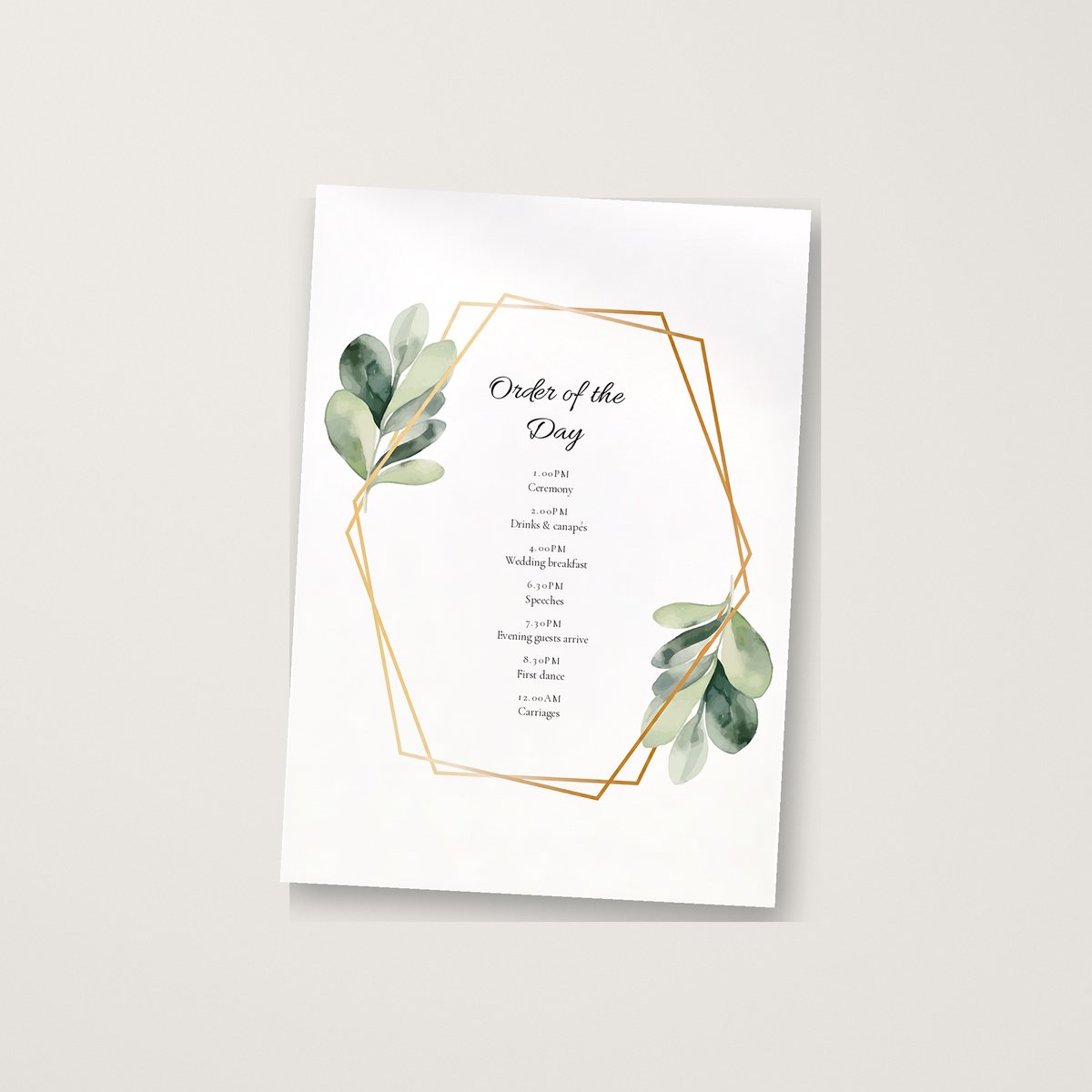 Leaf Gold Hex Itinerary / Order of the Day