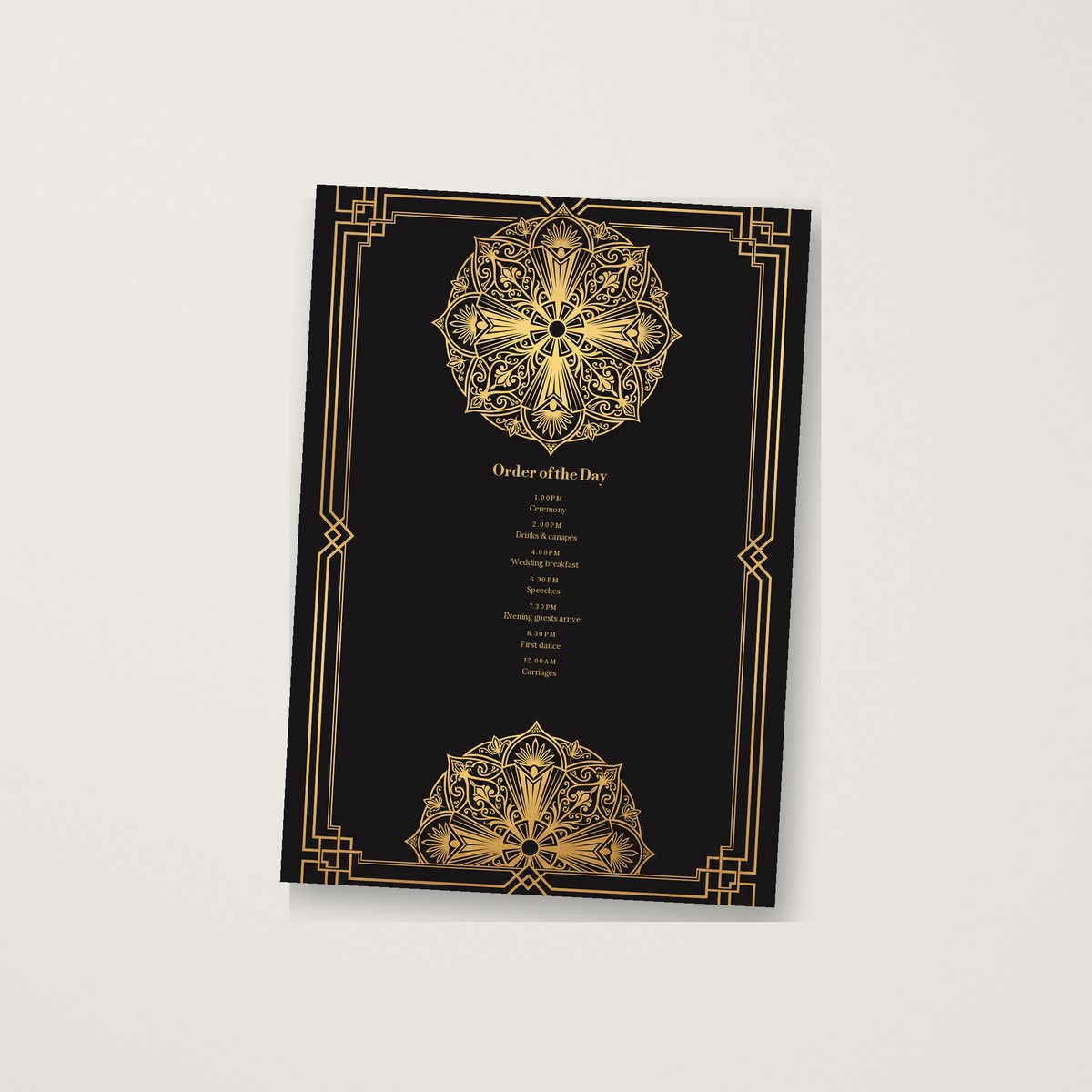 Gatsby Roundel Itinerary / Order of the Day