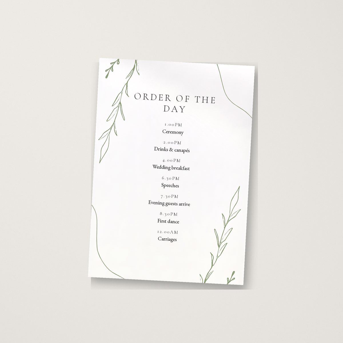 Just Lovely Itinerary / Order of the Day
