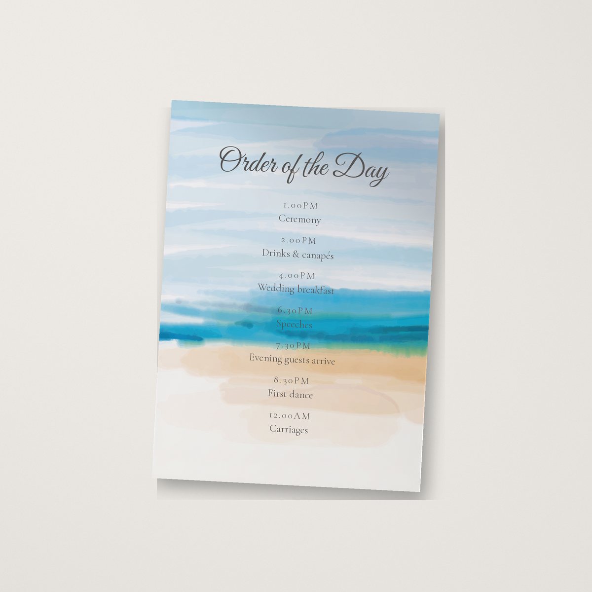 Beach Dream Itinerary / Order of the Day