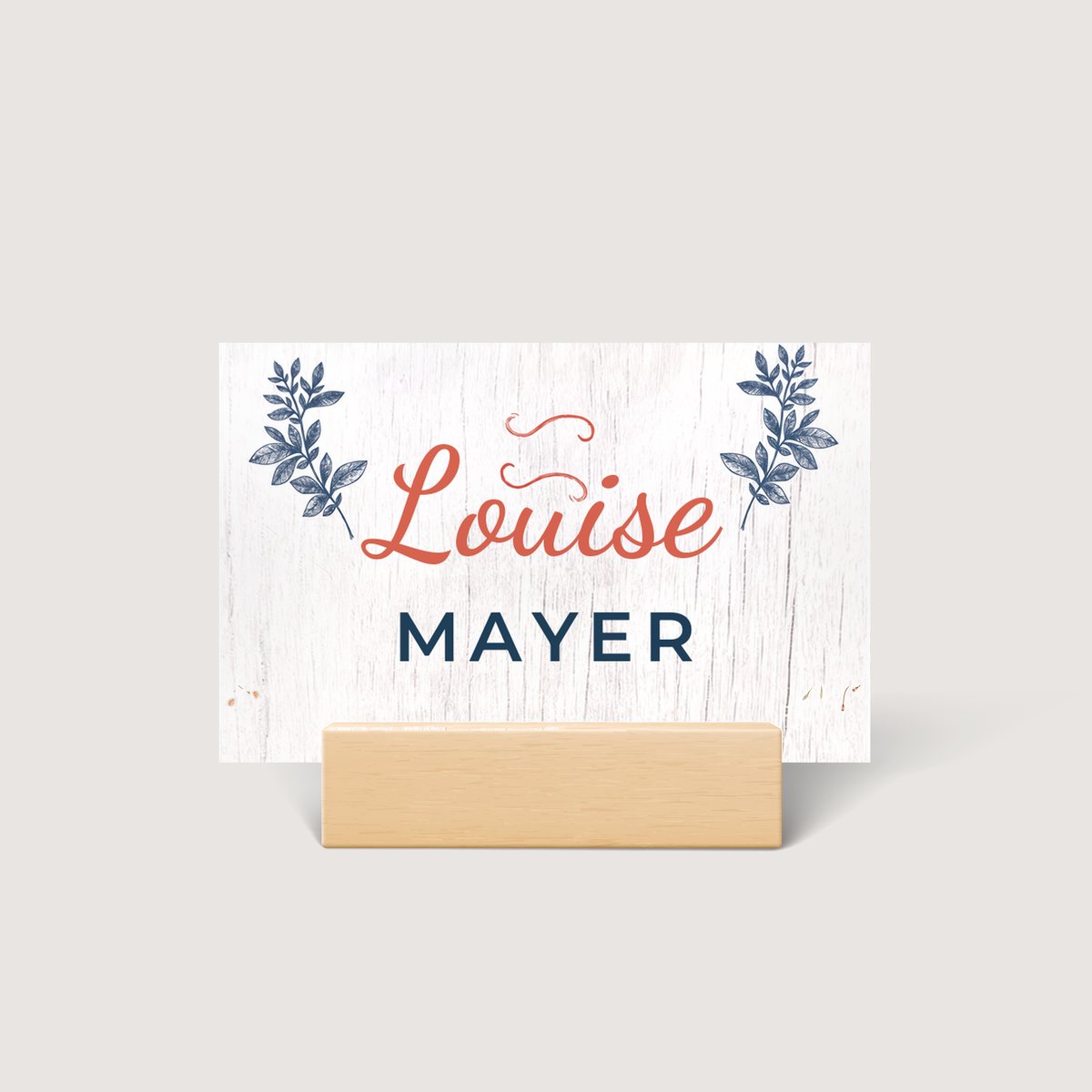White Wood Floral Place Card