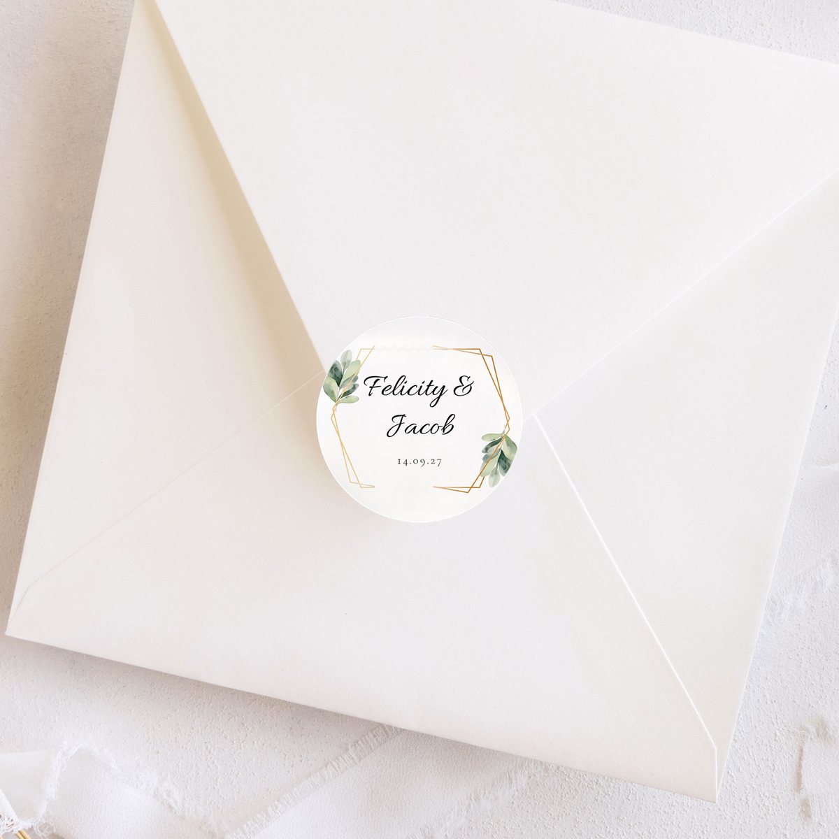 Leaf Gold Hex 40mm Round Stickers
