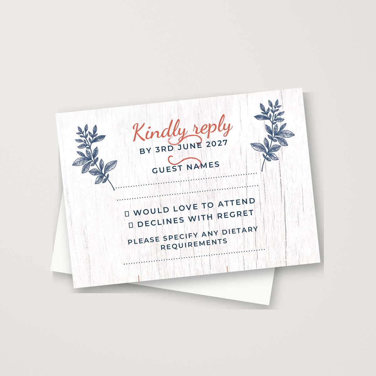White Wood Floral RSVP Card