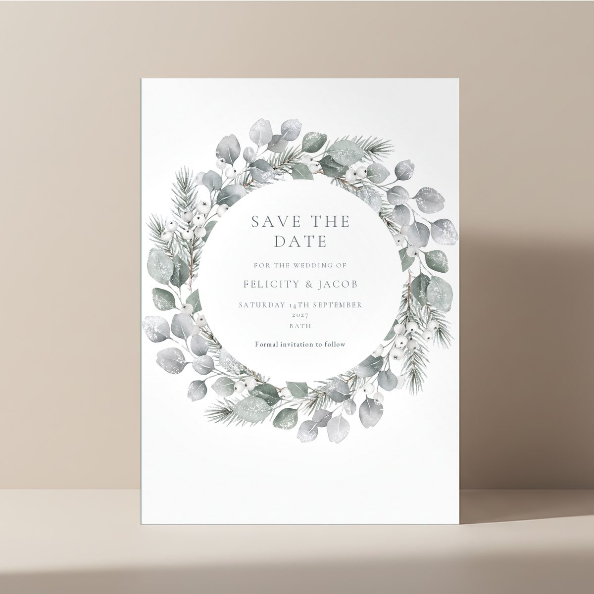 Frosted Wreath Save the Date