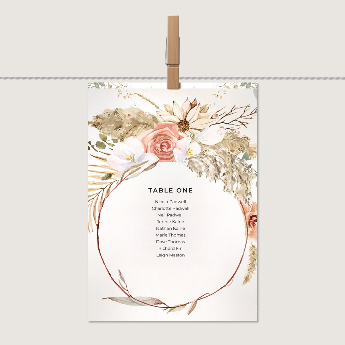 Boho Hoop Table Number or Name Card