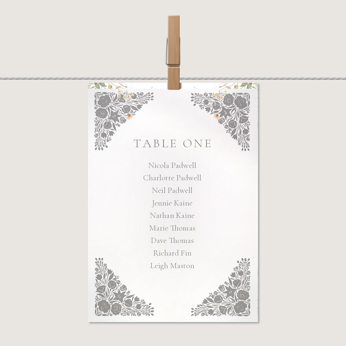 Luxury Corner Table Name Card