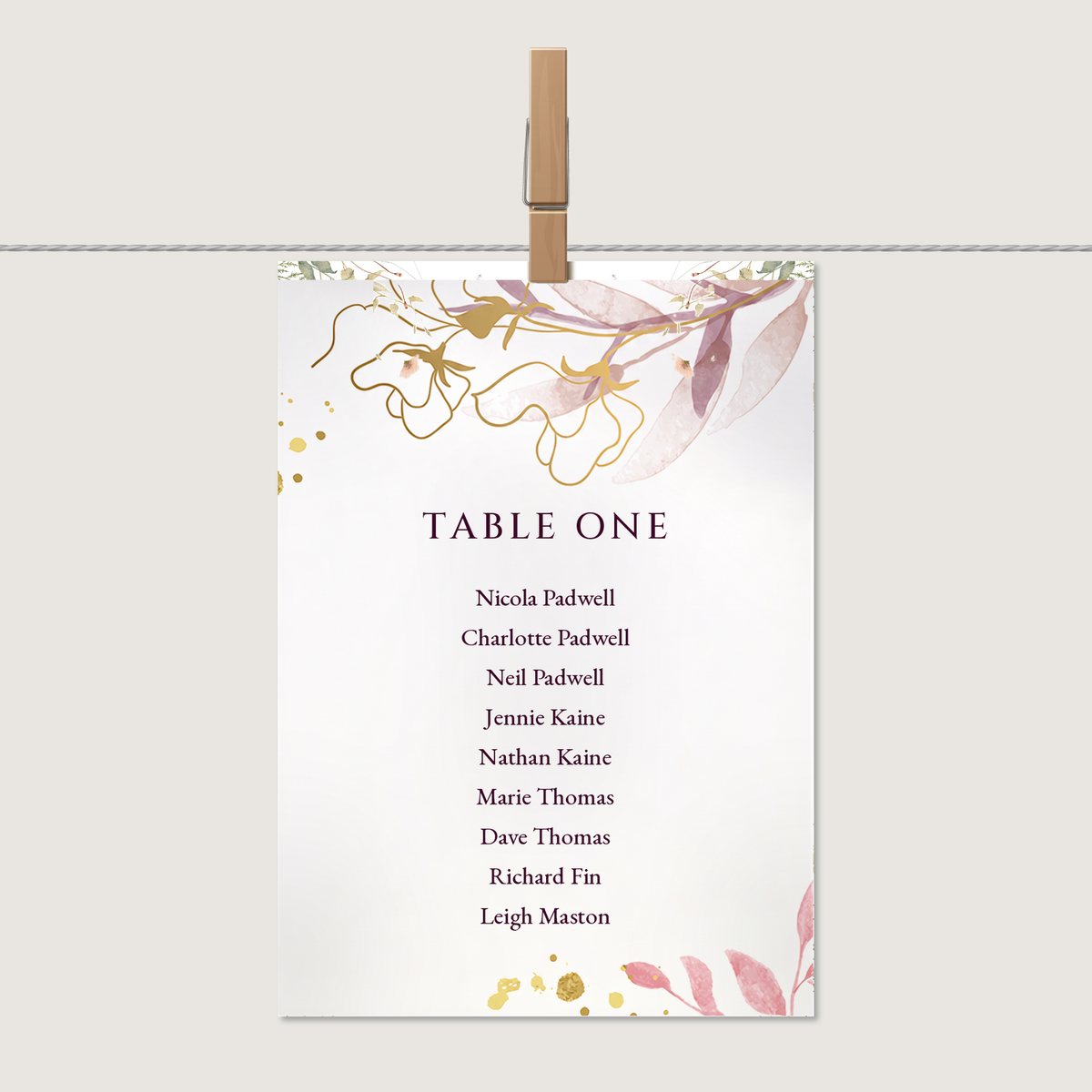 Romantic Watercolour Table Number or Name Card