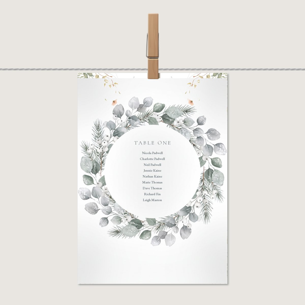 Frosted Wreath Table Name Card