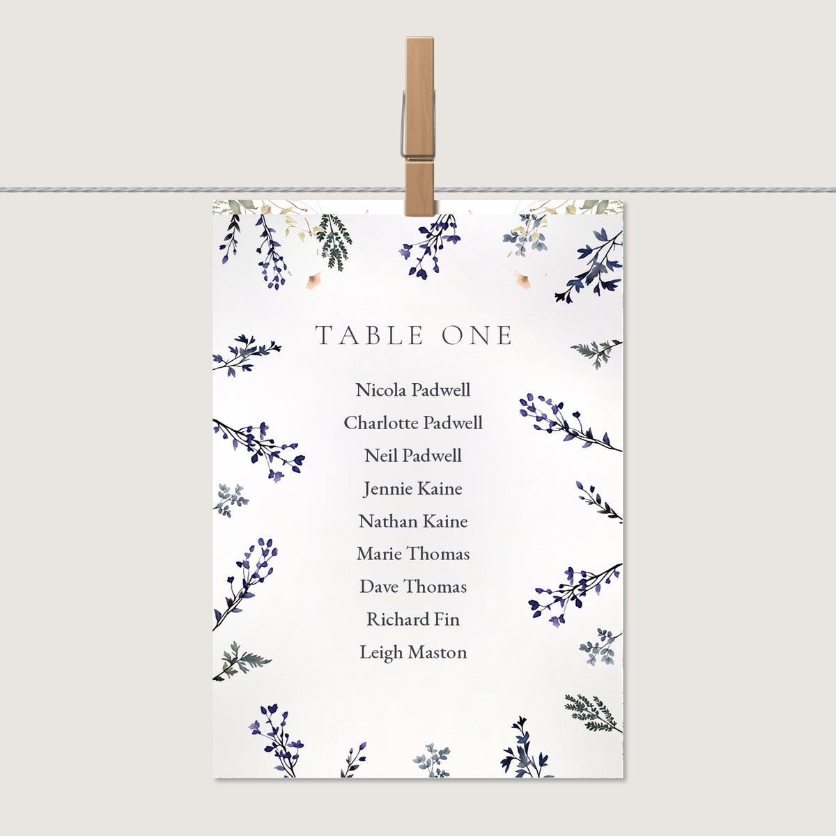 Petals and Twigs Table Number or Name Card
