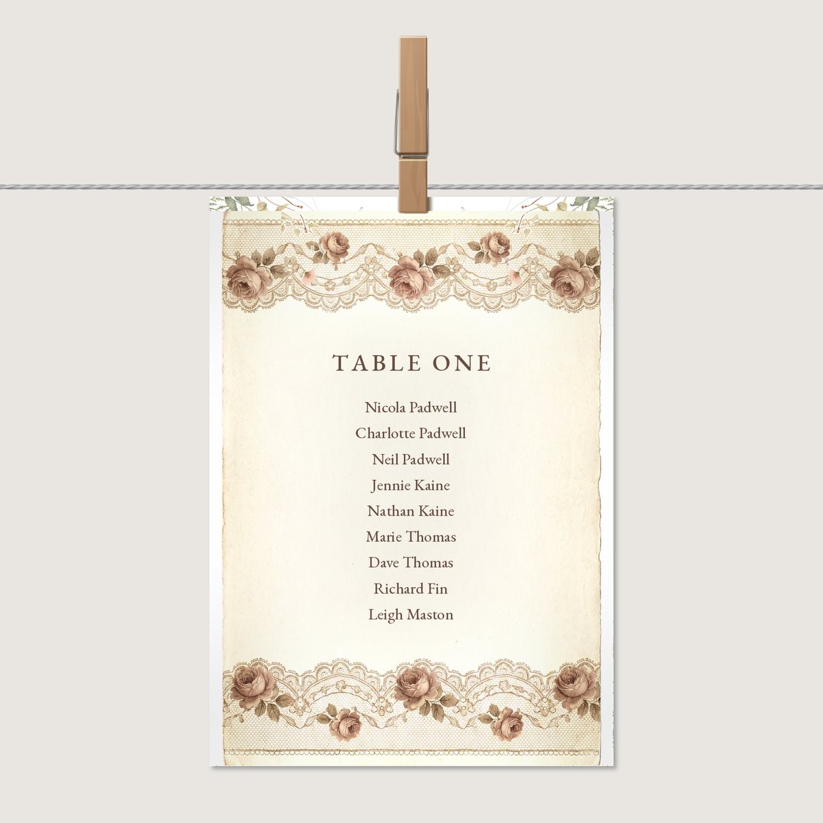 Lace Blooms Table Name Card