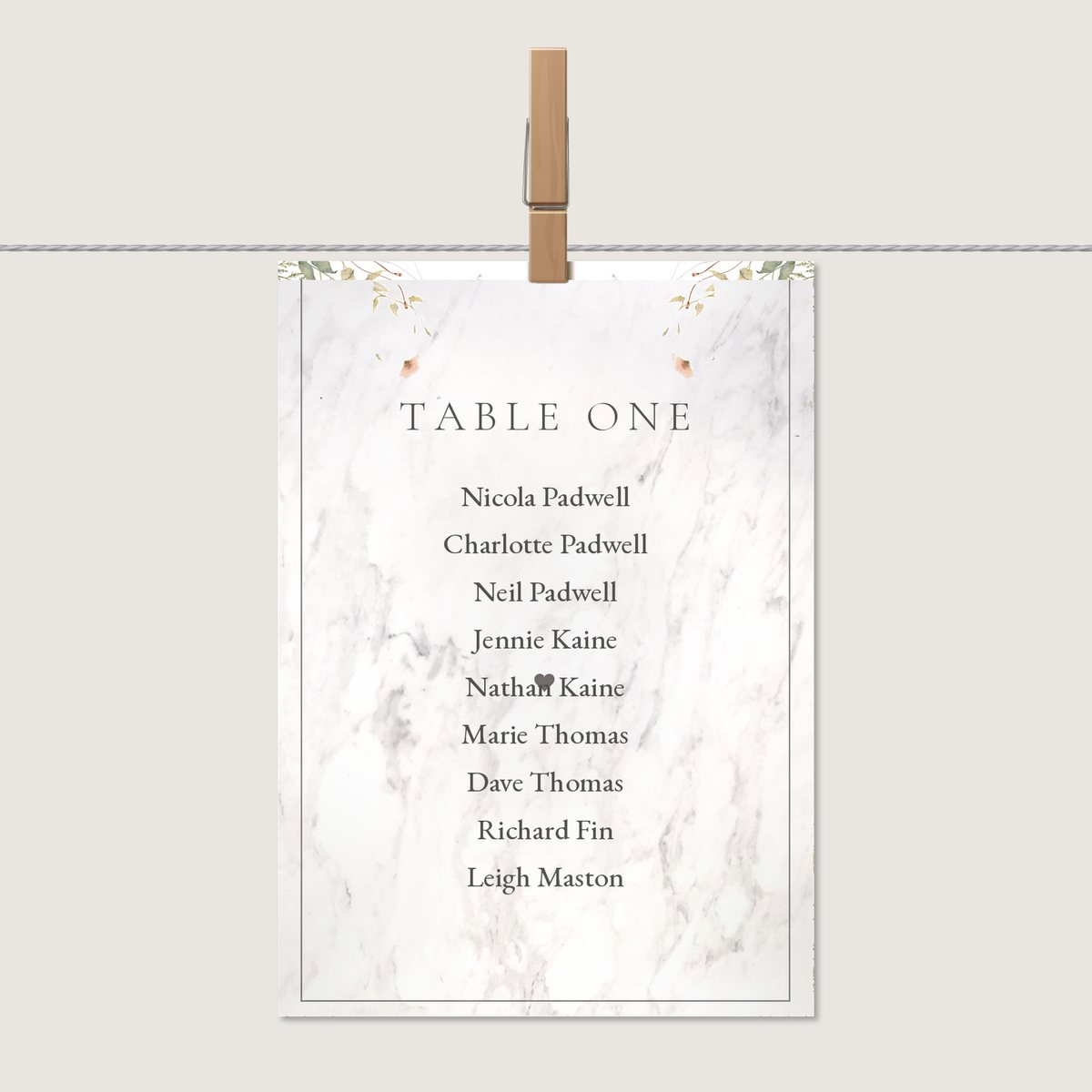 Simply Marble Table Number or Name Card