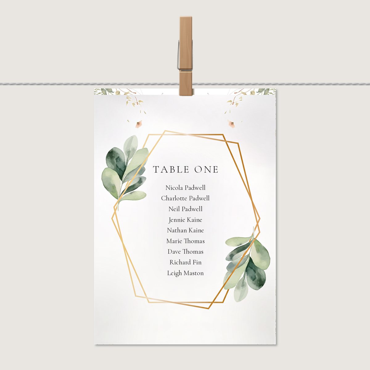 Leaf Gold Hex Table Number or Name Card