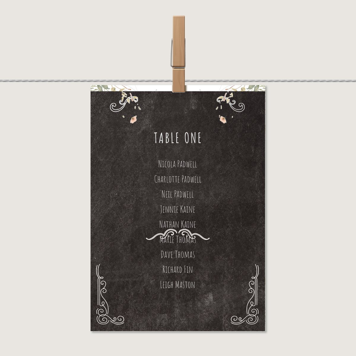 Blackboard Ornate Table Number or Name Card
