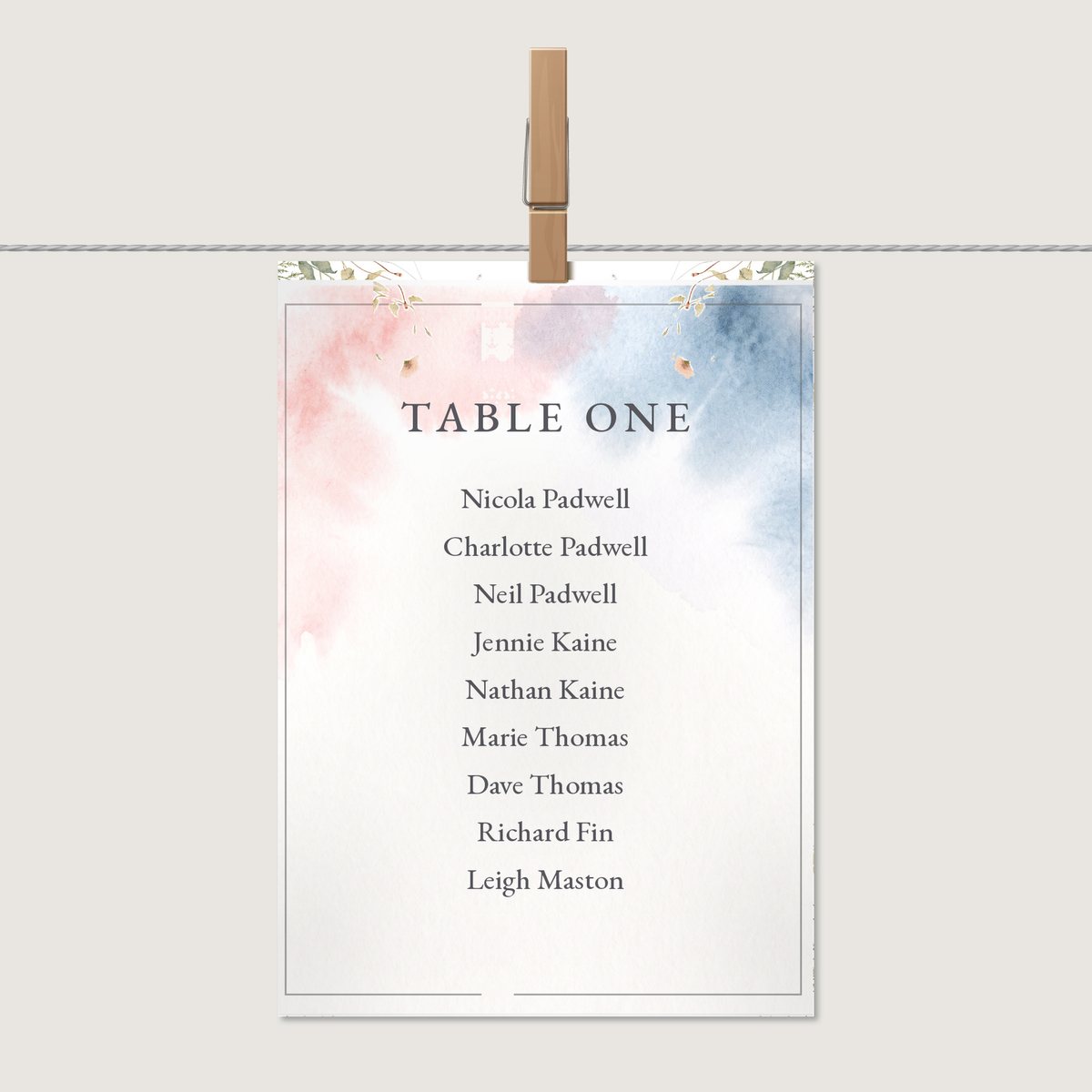 Colour Me Table Number or Name Card
