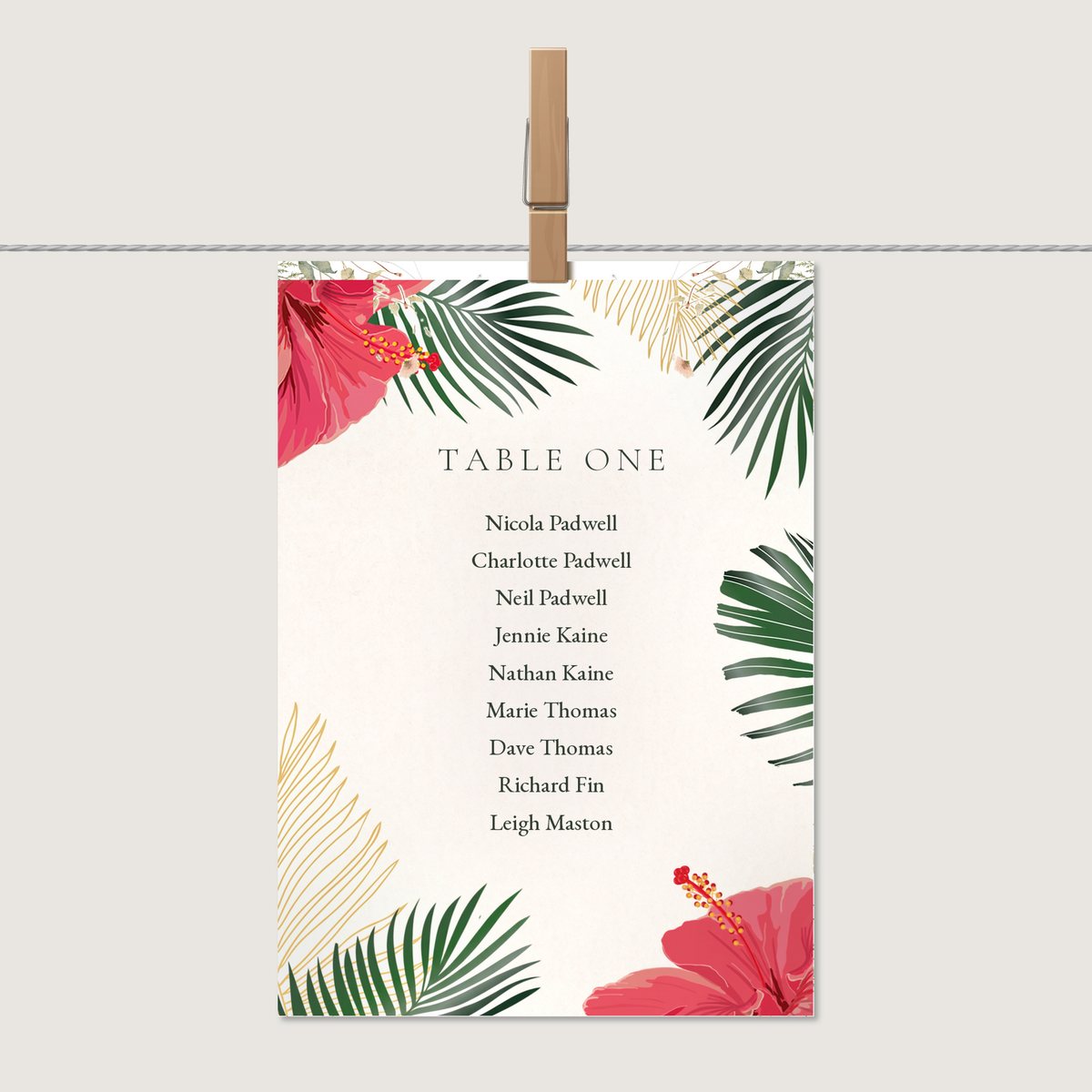 Tropical Coral Table Number or Name Card