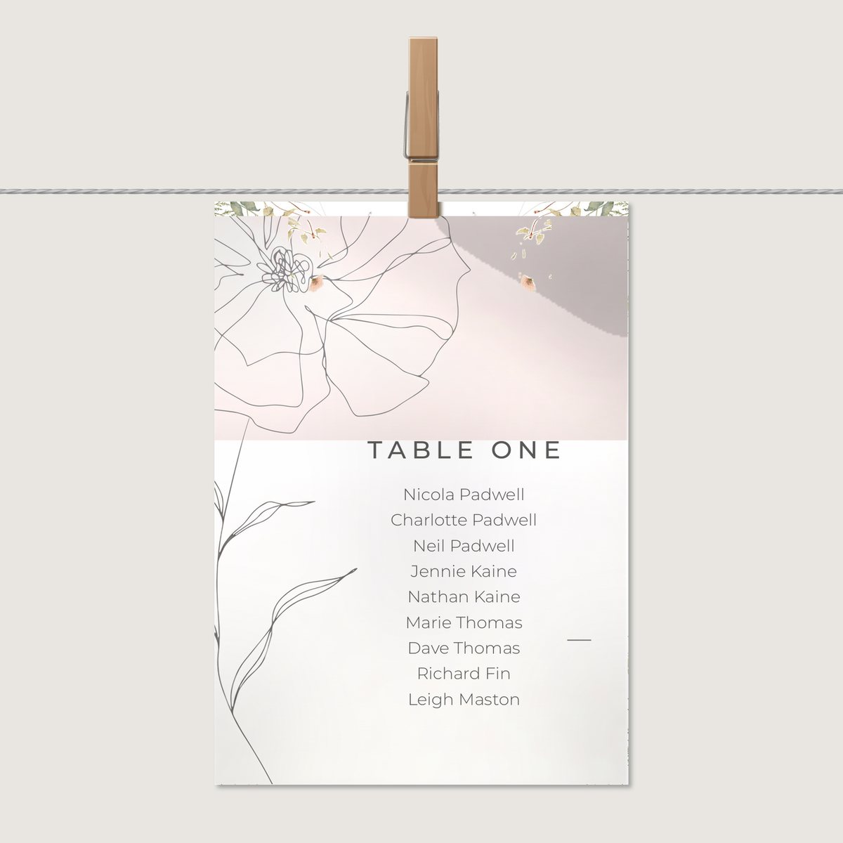 Subtle Rose Table Number or Name Card