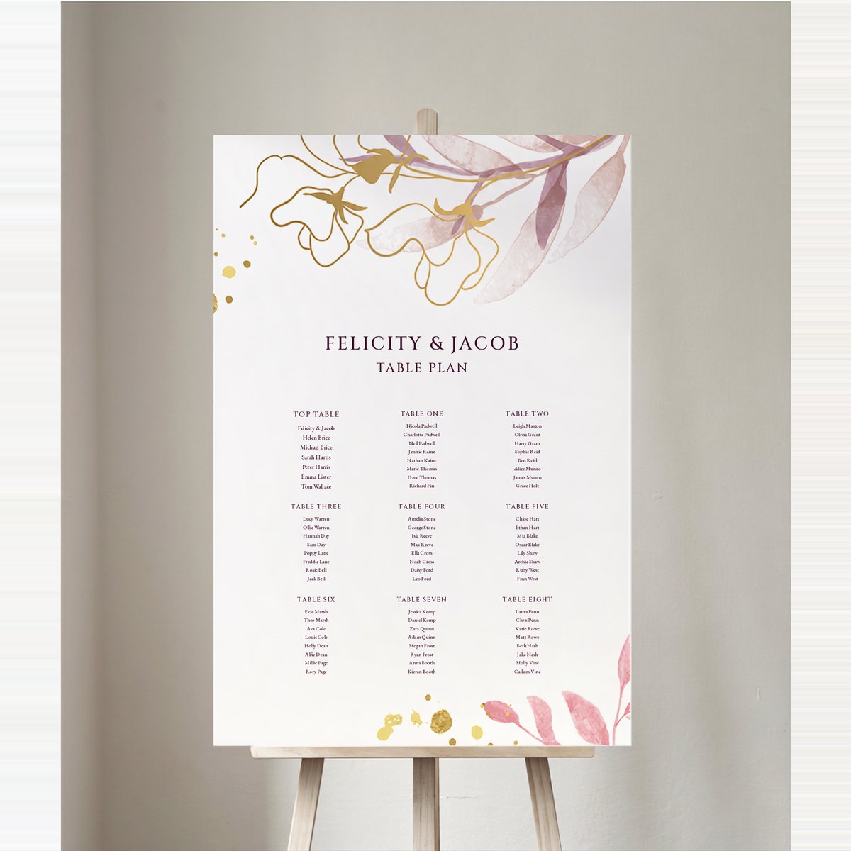 Romantic Watercolour Table Plan